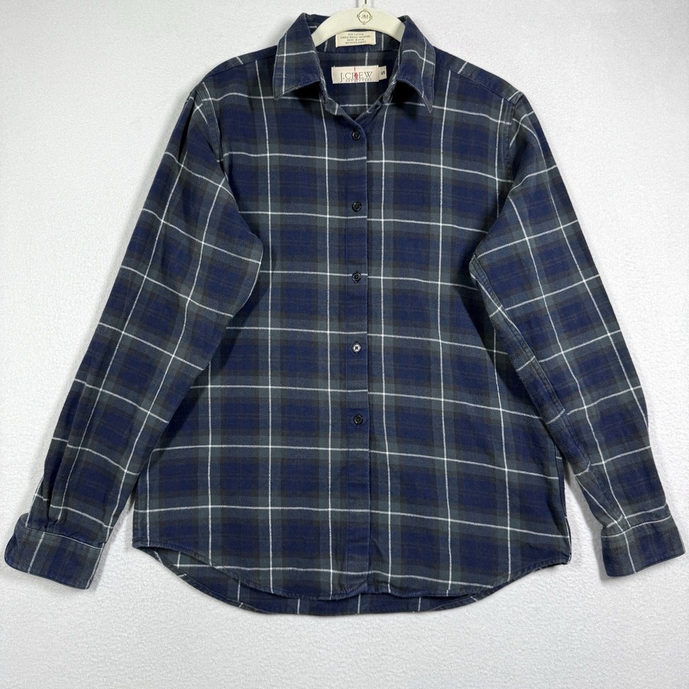 Vintage J Crew Oarsman Top Womens Small Flannel Plaid Long Sleeve Button Up USA